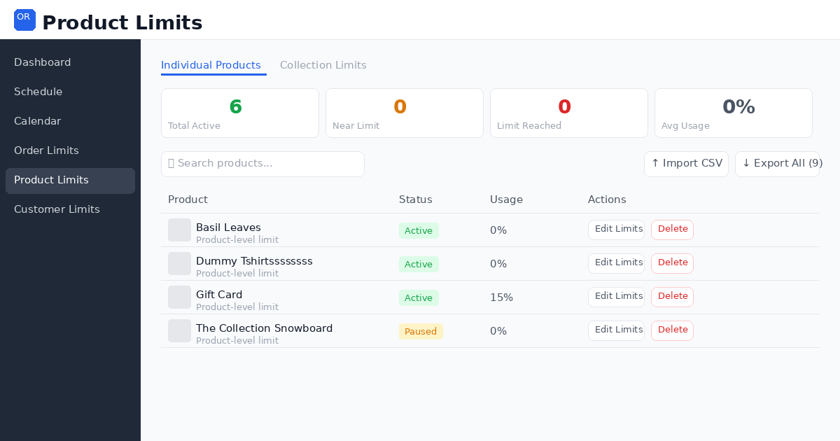 OrderRules CSV bulk import upload screen