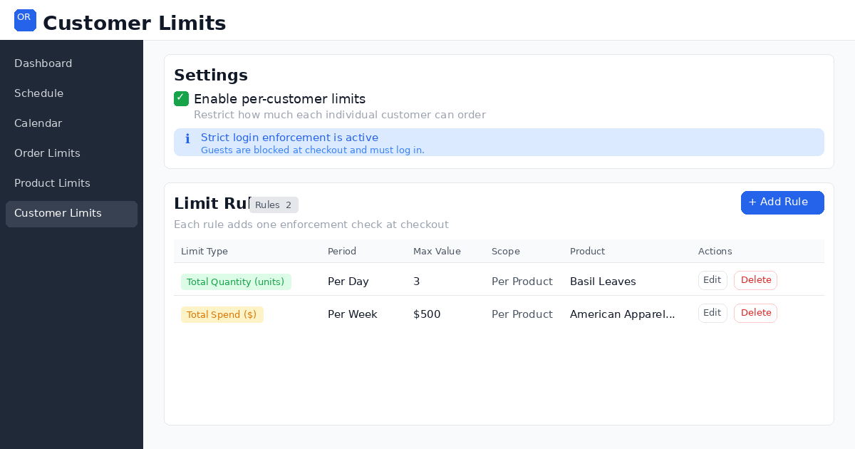 Setting up a $500 yearly spending cap in OrderRules